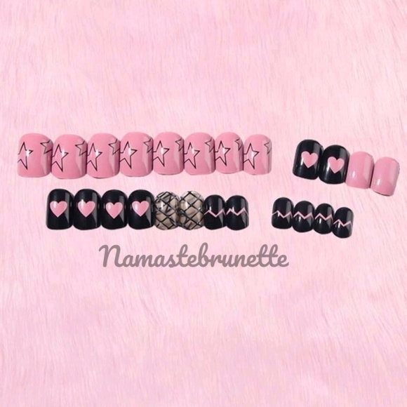 Pink Hearts Stars Press On Nails - Picture 4 of 10